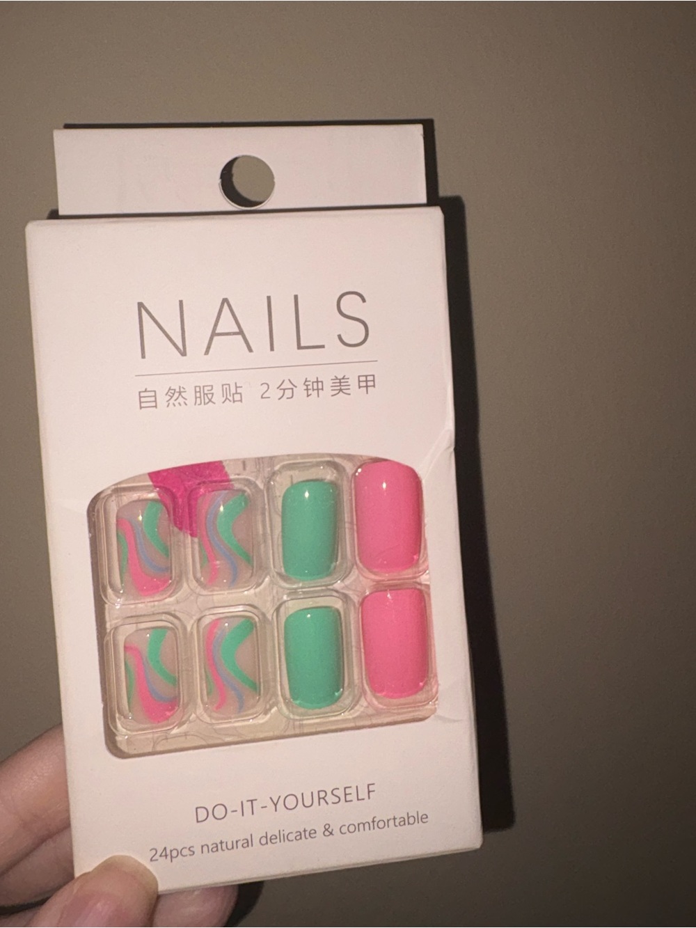 Press-On Nail Set with Pink & Green Accents - Do-It-Yourself
